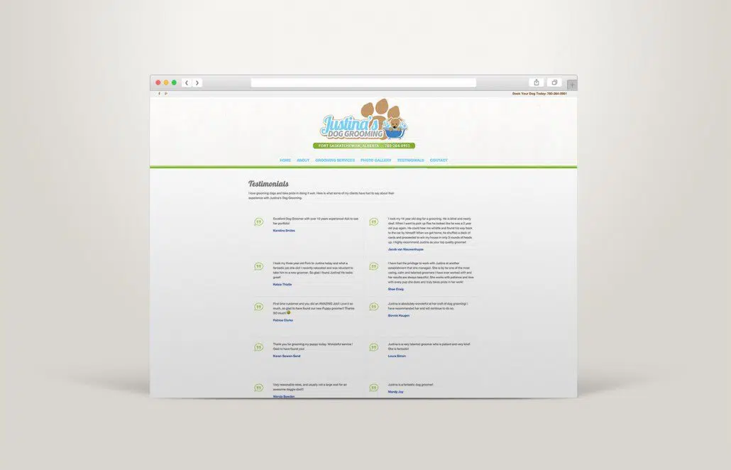 Edmonton Website Design | Justina's Dog Grooming Website