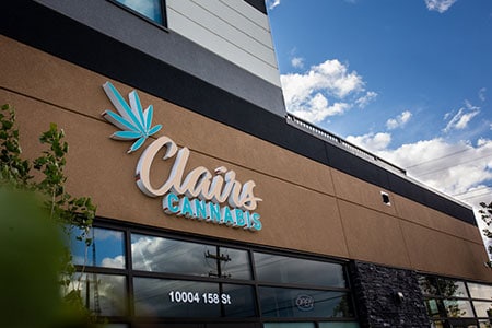 Branded signage for Clairs Cannabis Edmonton