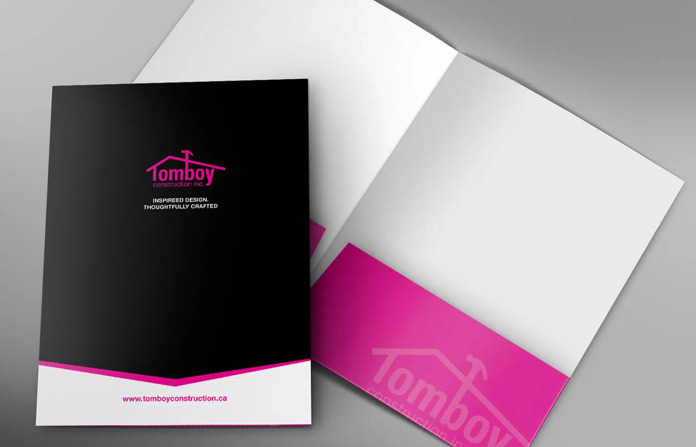 Tomboy Construction Presentation Folder-front and inside mockup